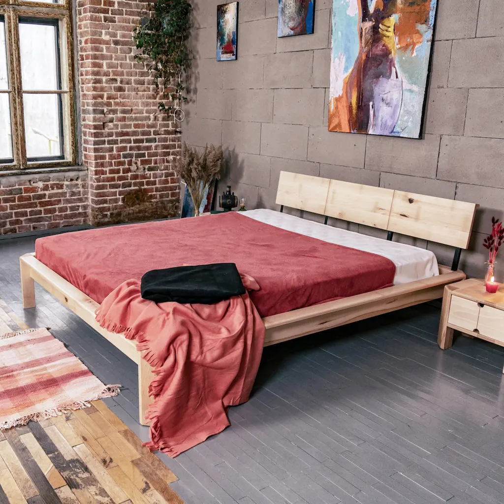 Bračni krevet Loft 140×200 – laneno ulje — lifestyle prikaz