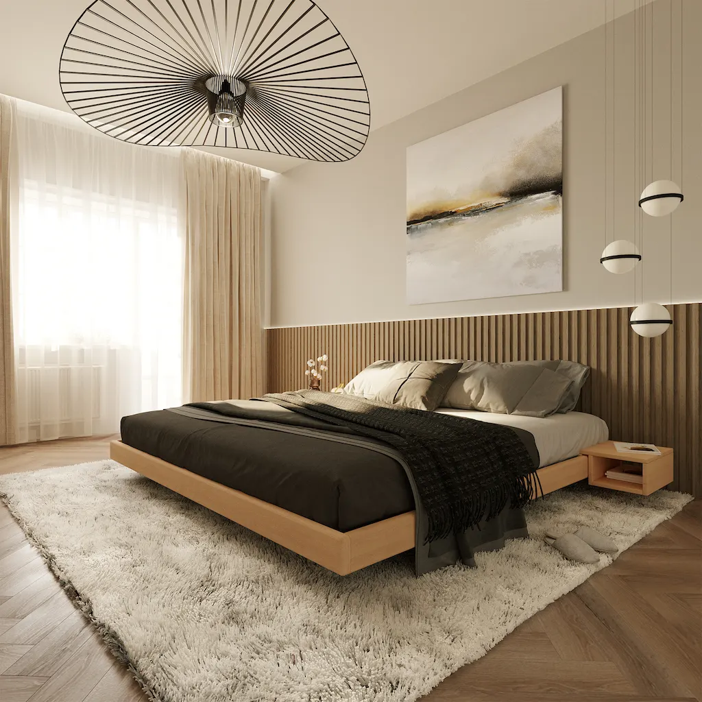 Noćni ormarić Carre – neobrađeno drvo — lifestyle prikaz