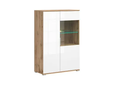 Vitrina Zele s 2 vratima hrast Wotan/bijeli sjaj