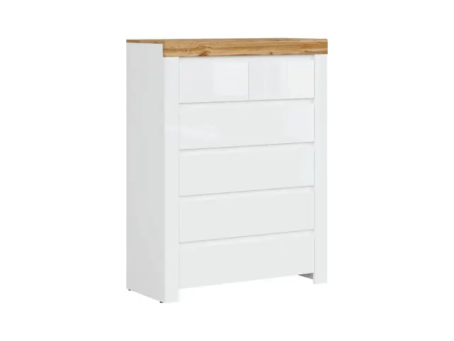 Komoda Holten s 6 ladicama bijela/hrast Wotan/bijeli sjaj