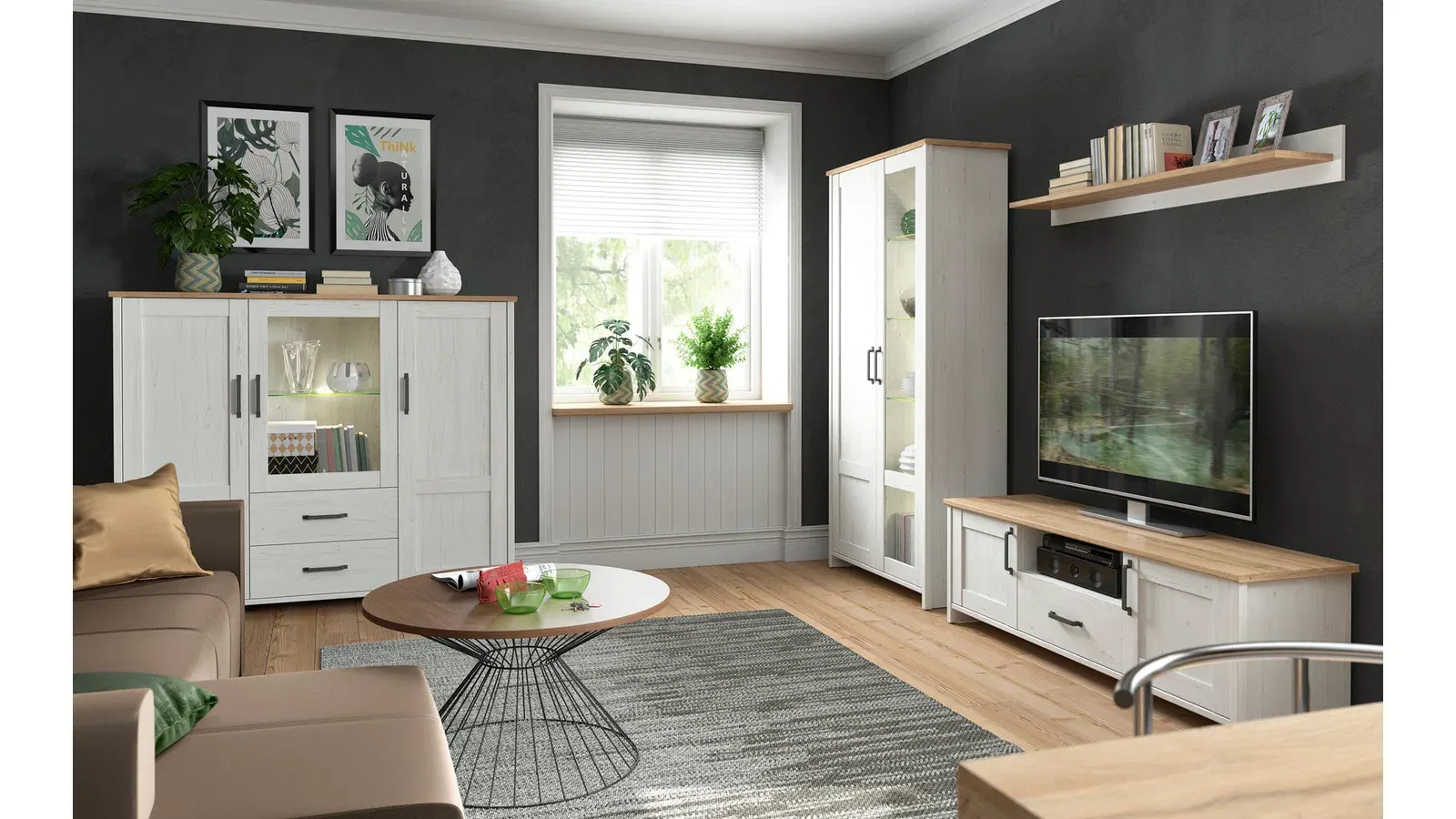 Vitrina Loksa s 3 vratima sosna andersen bijela — slika 7