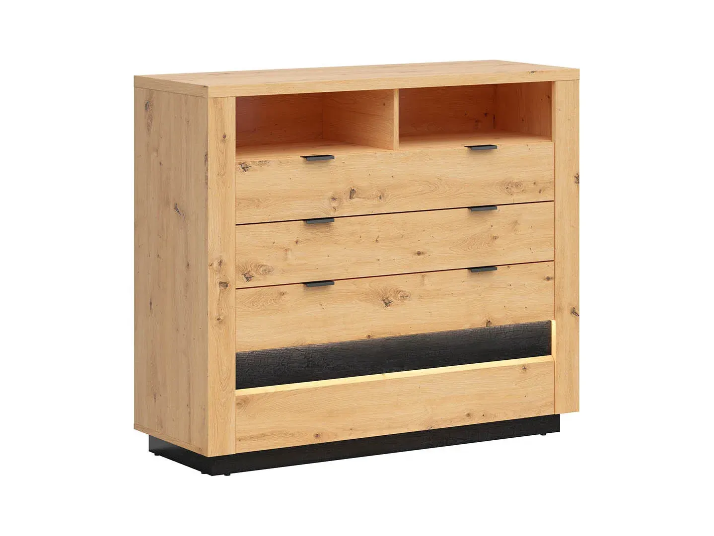 Komoda Ostia s 4 ladicama i 2 policama hrast artisan/hrast crna