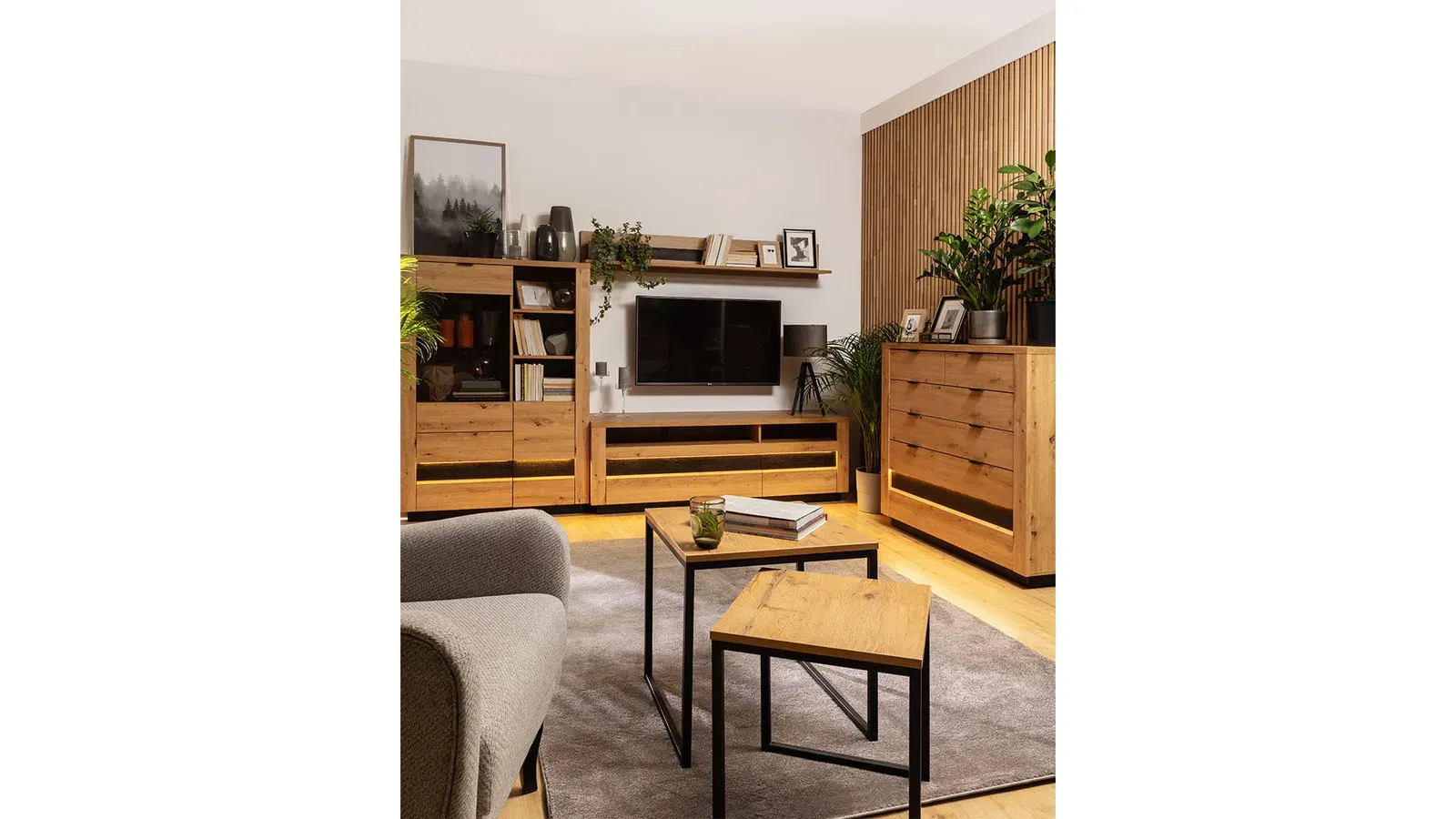 Polica zidna Ostia hrast artisan — lifestyle prikaz