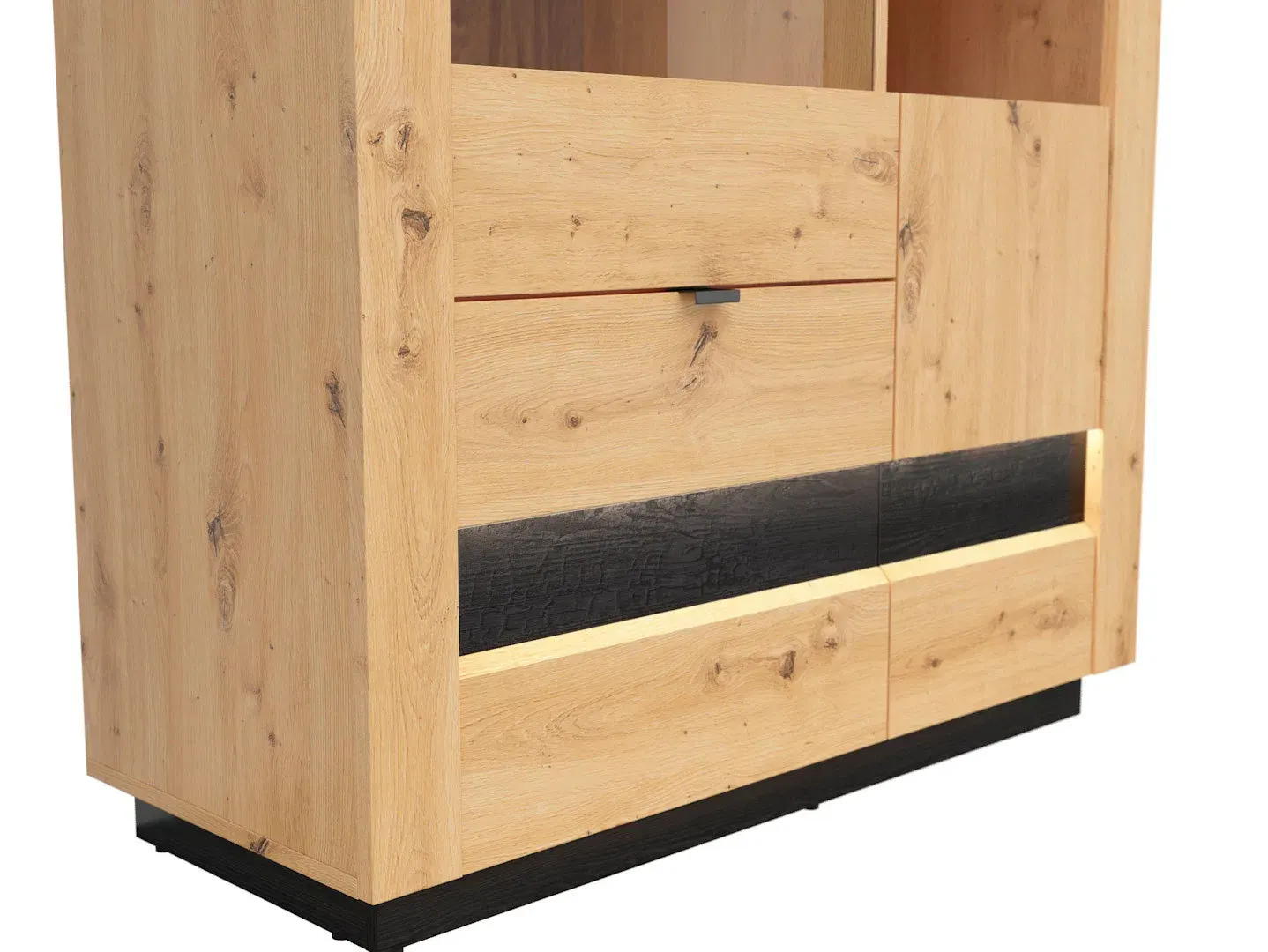Vitrina Ostia s 2 vratima i 2 ladicama hrast artisan — lifestyle prikaz