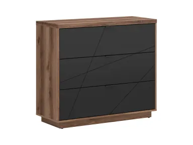 Komoda Forn s 3 ladicama hrast delano tamni/crna mat