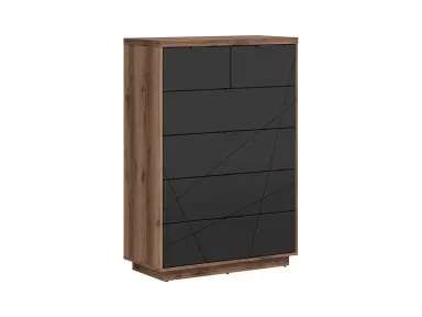 Komoda Forn s 6 ladicama hrast delano tamni/crna mat