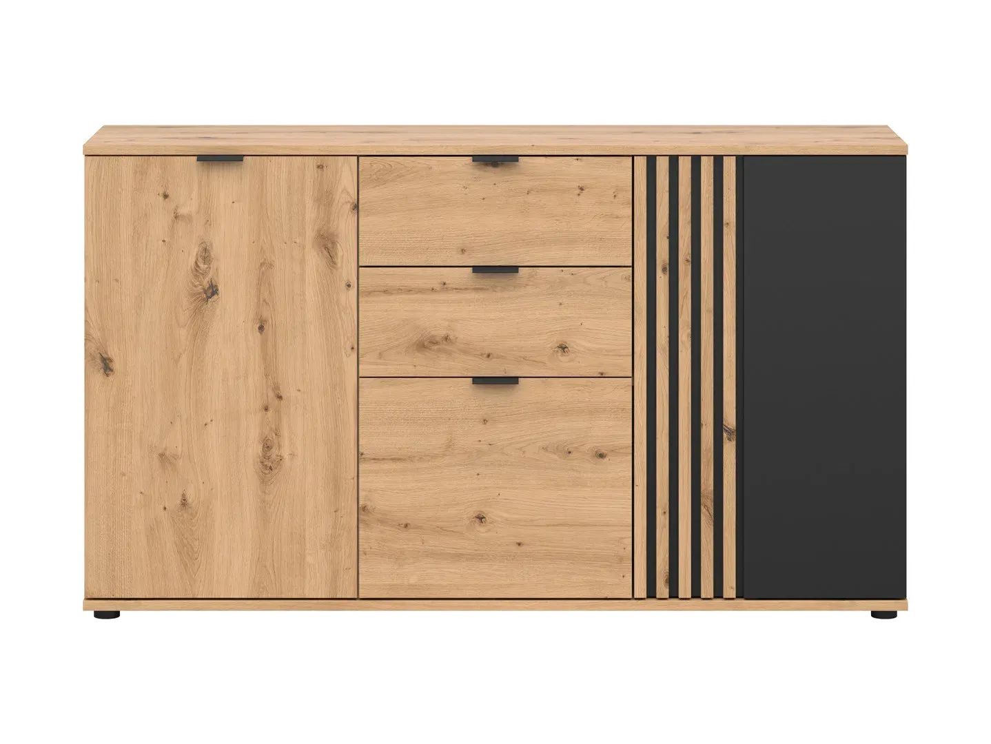 Komoda Vabres s 3 vratima i 2 ladicama hrast artisan lamele — stražnji prikaz