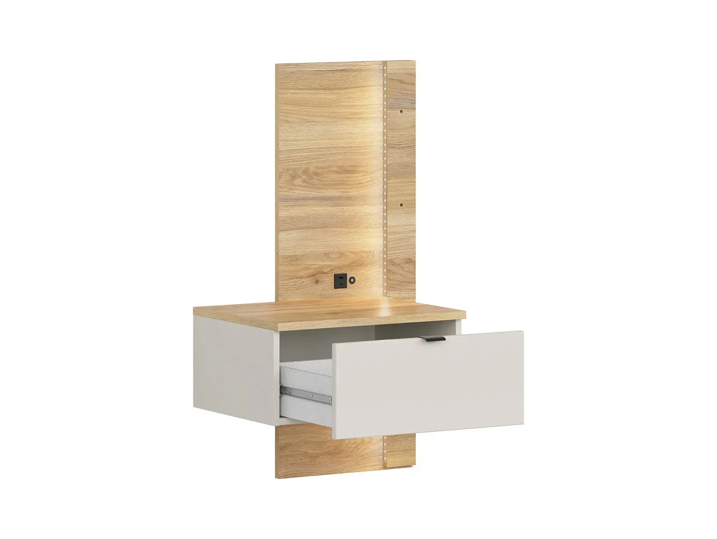 Noćni ormarić Glamour 50 lijeva s ladicom kašmir/hrast mauvella USB LED — stražnji prikaz