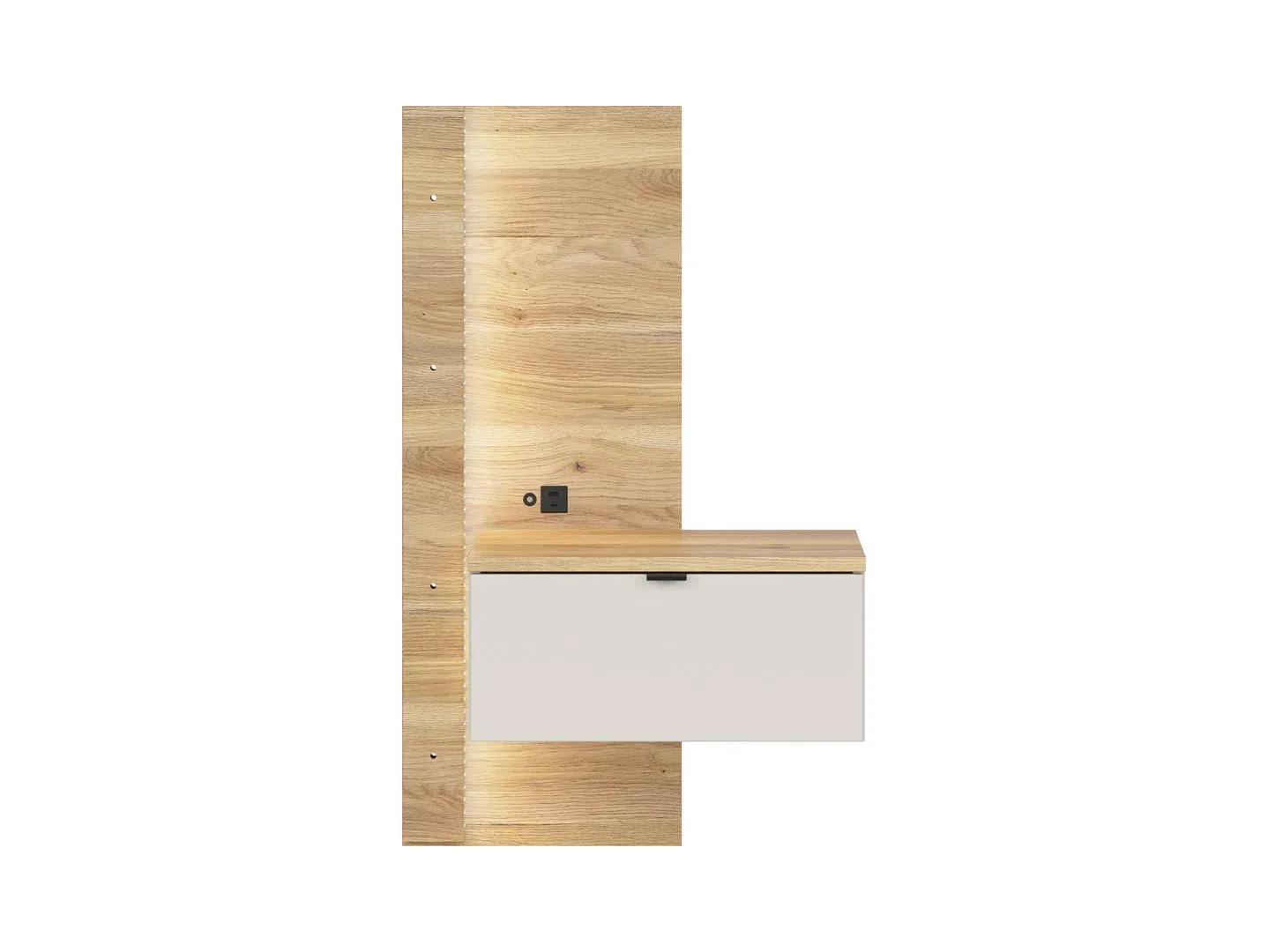 Noćni ormarić Glamour 50 desna s ladicom kašmir/hrast mauvella USB LED — bočni prikaz