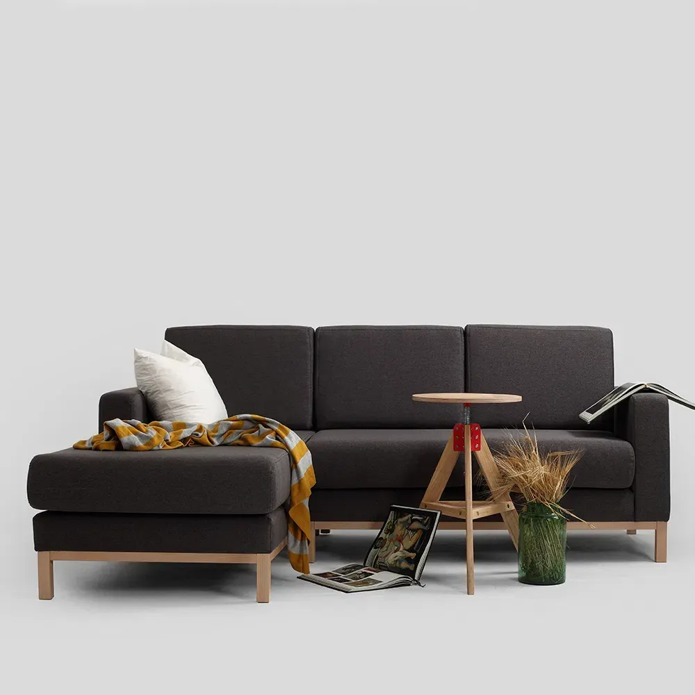 Dvosjed kutna lijeva sofa, SCANDIC, Carbon, prirodni — bočni prikaz