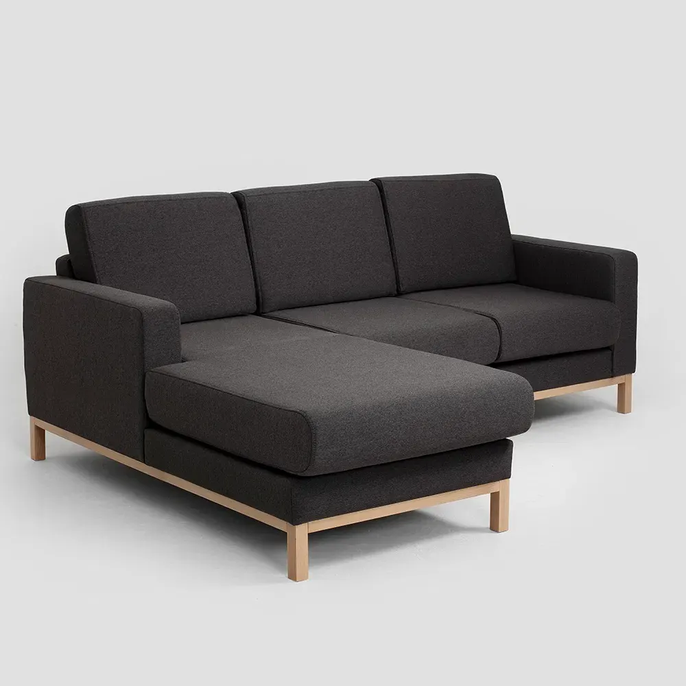 Dvosjed kutna lijeva sofa, SCANDIC, Carbon, prirodni — stražnji prikaz