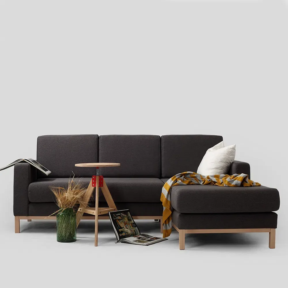 Dvosjed kutna desna sofa SCANDIC, Carbon, prirodni — bočni prikaz