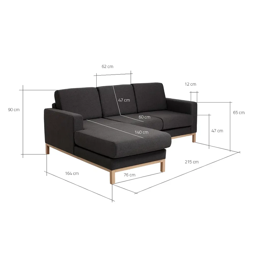 Dvosjed kutna lijeva sofa, SCANDIC, Carbon, prirodni — slika 7