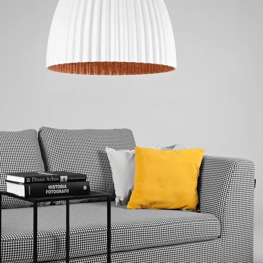 Viseća lampa PLISSART L – bijela/bakrena, bijela/bakar — bočni prikaz