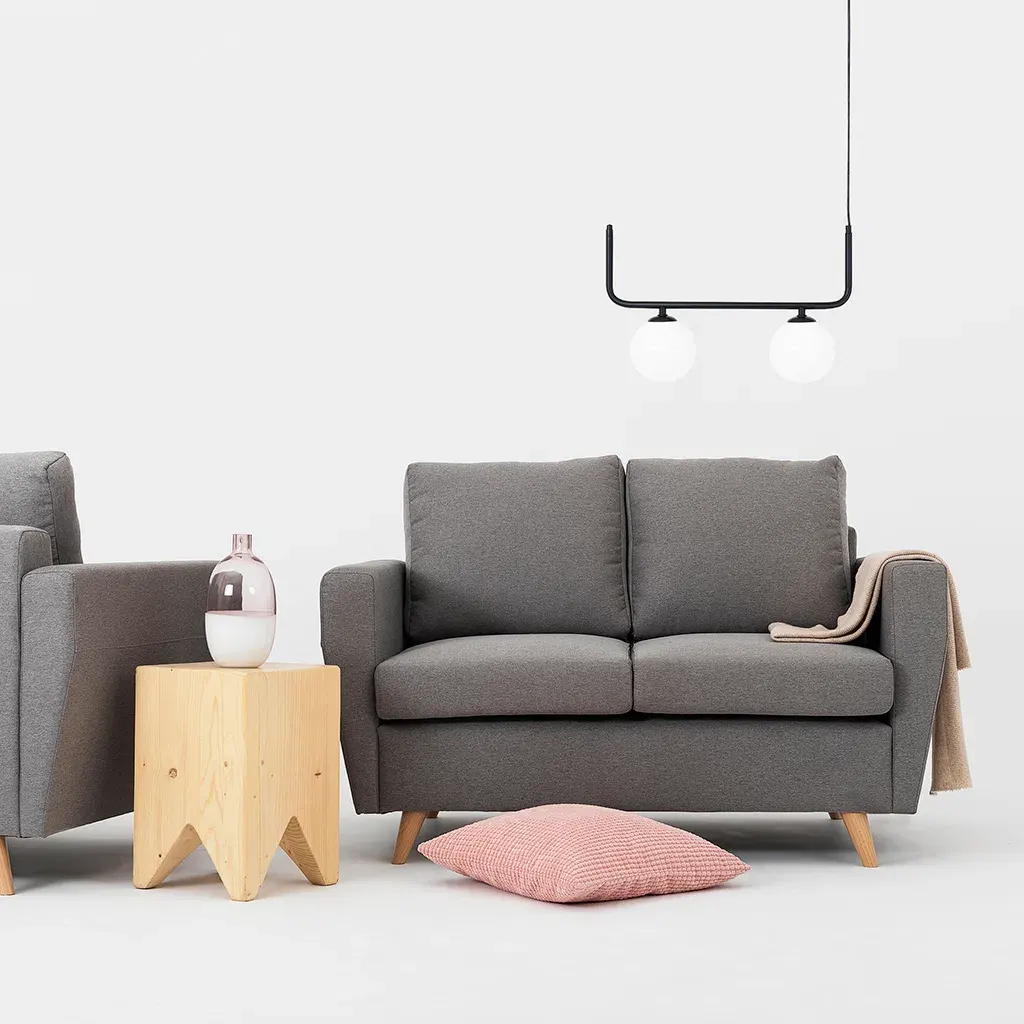 Sofa LOVER dvosjed – steel, prirodni, čelik siva — stražnji prikaz