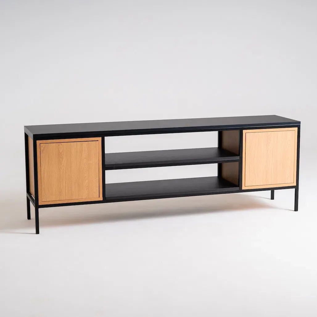 Regal RTV SKAP 3R1 DOOR – crna, prirodni — stražnji prikaz