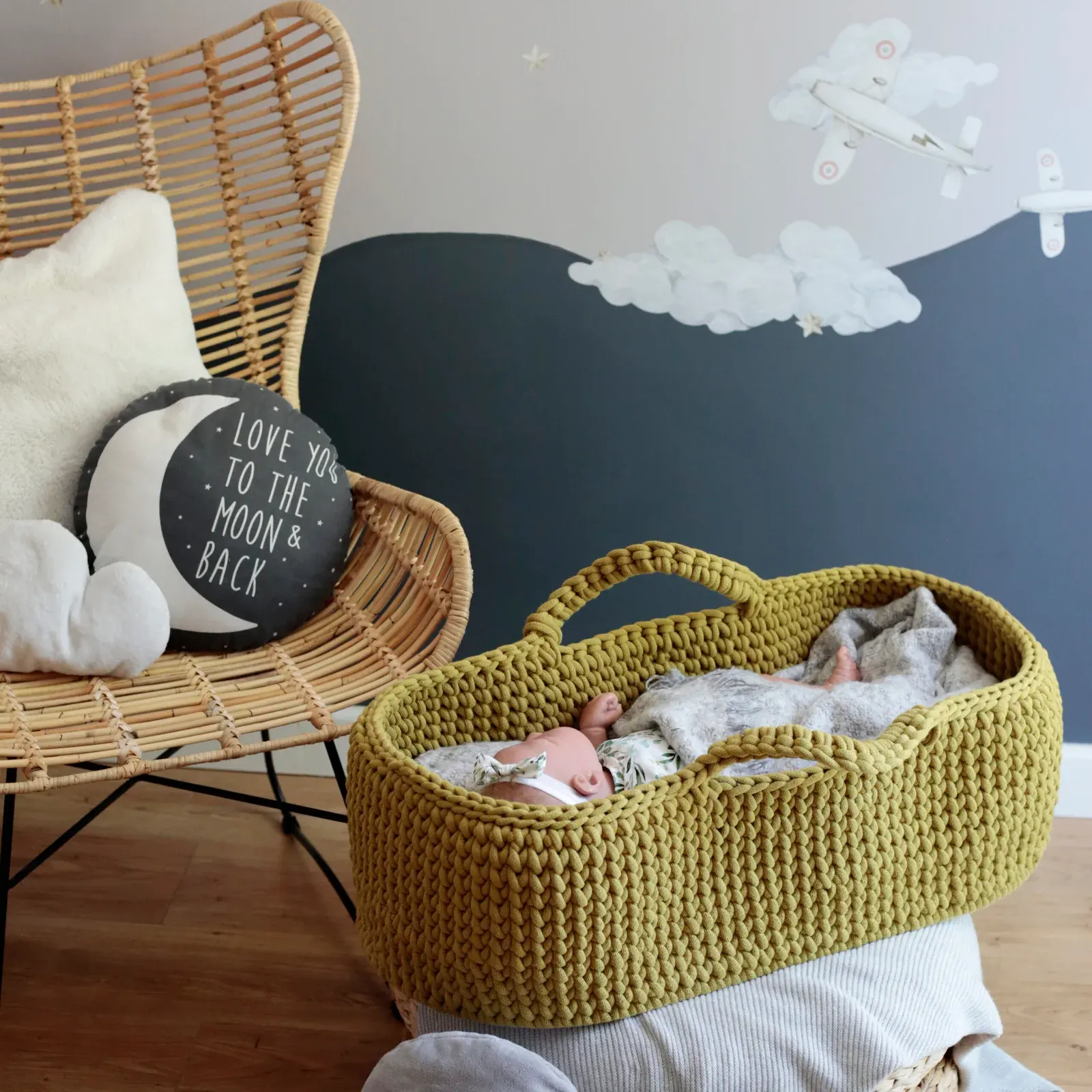 Košara Kiwi, pletena pamučna vrpca — bočni prikaz
