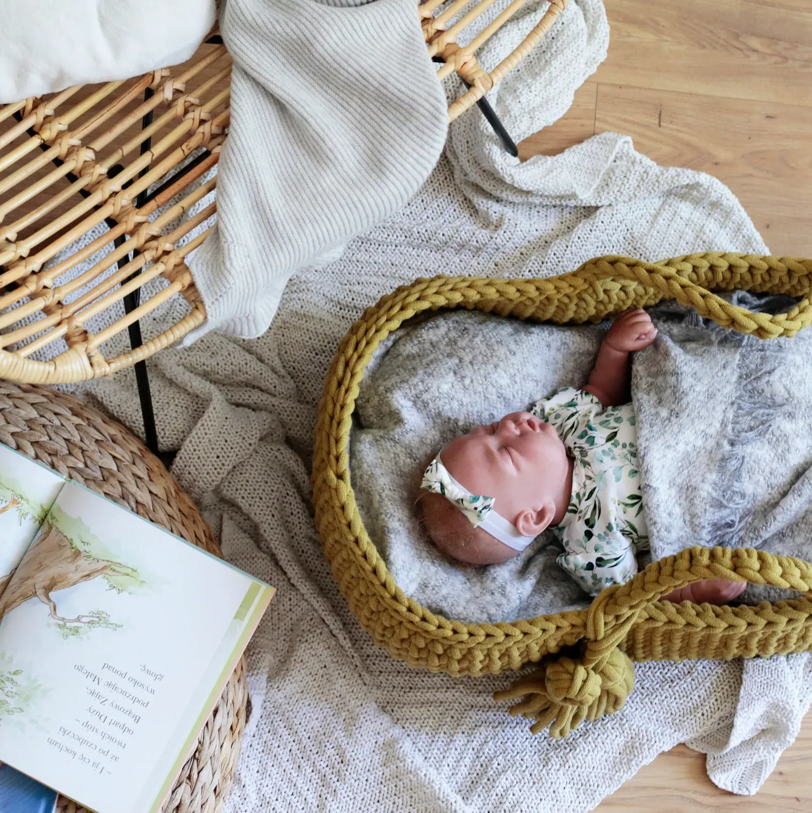 Košara Kiwi, pletena pamučna vrpca — gornji prikaz