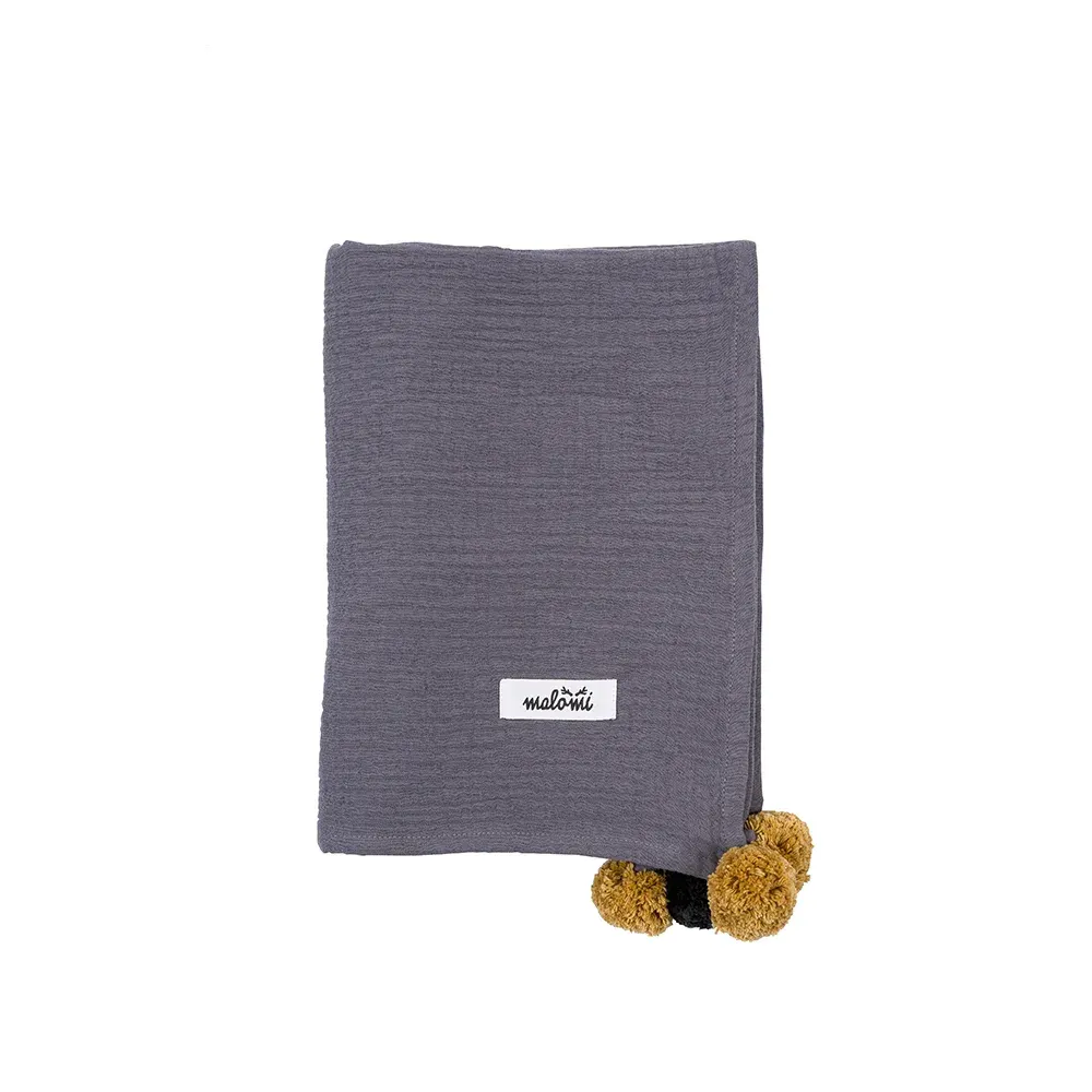 Muslin Swaddle Pompon Grey