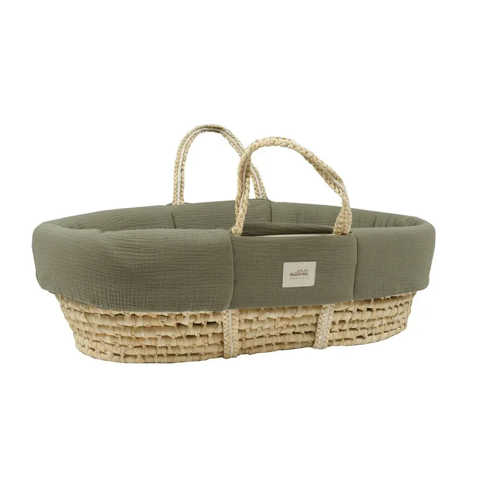 Muslin Padded Moses Cover Forest Green