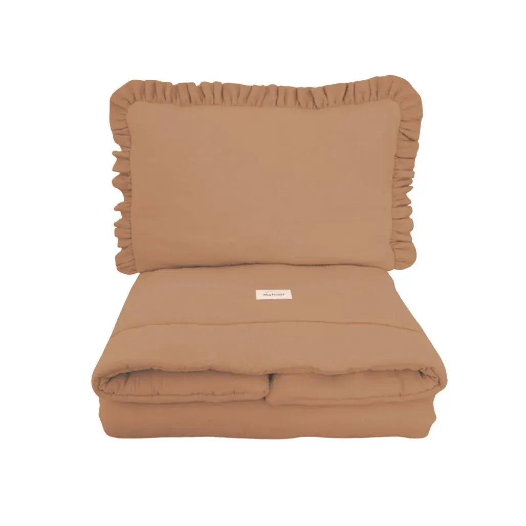 Muslin Bedding Set With Filling Ruffles Camel · XL
