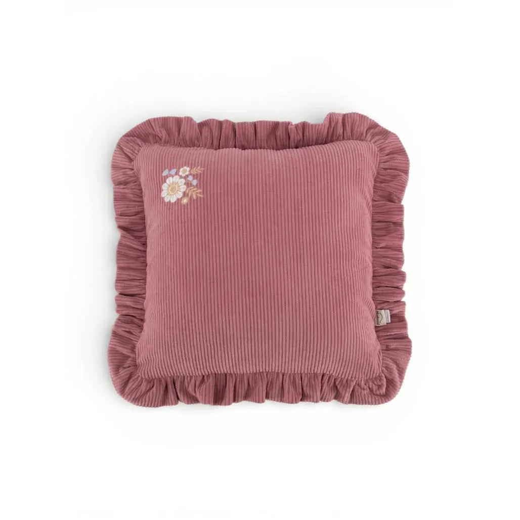 Decorative Corduroy Cushion With Frill Mauve