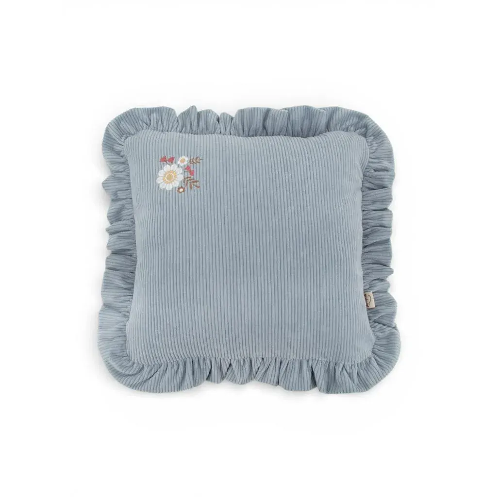 Decorative Corduroy Cushion With Frill Blue
