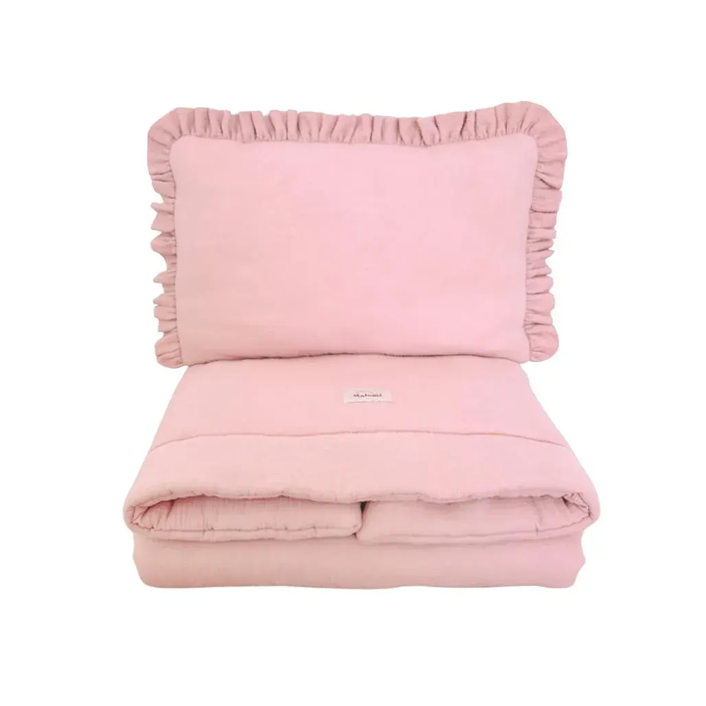 Muslin Bedding Set With Filling Ruffles Pink · L