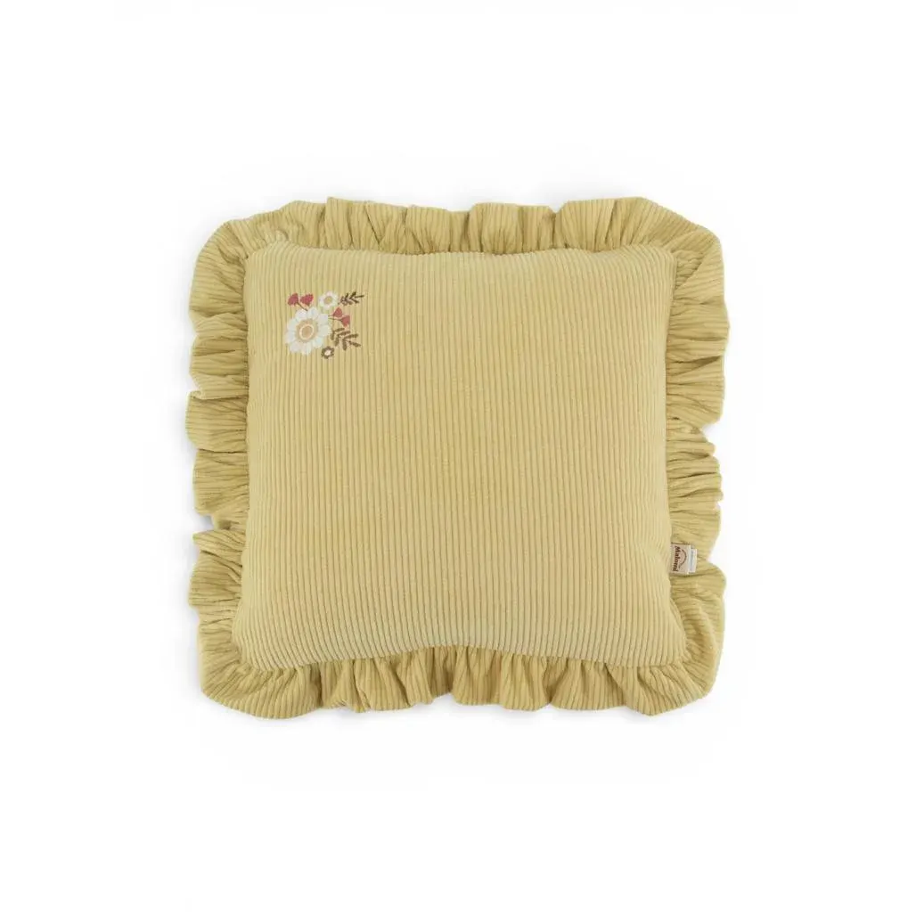 Decorative Corduroy Cushion With Frill Butter Yellow
