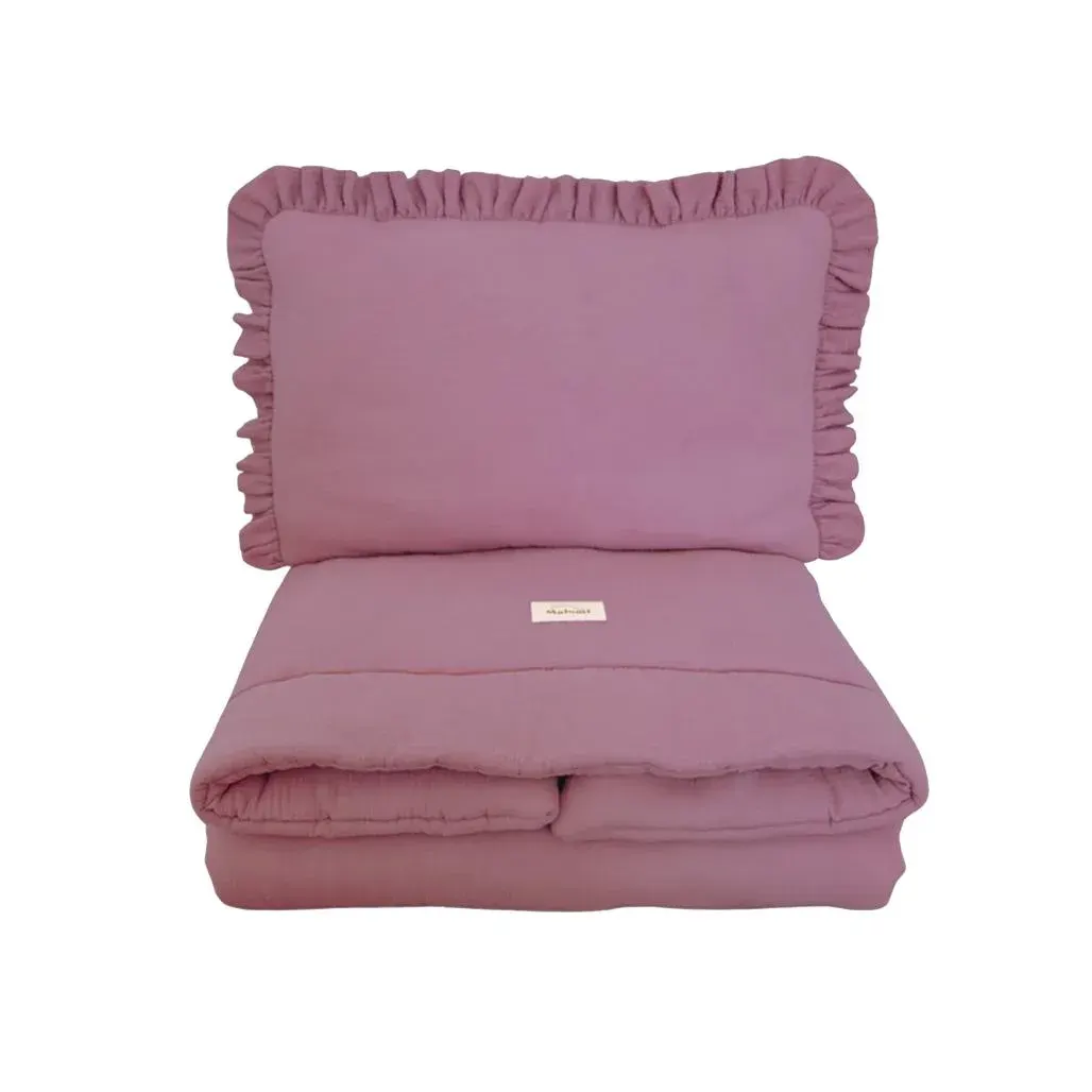 Muslin Bedding Set With Filling Ruffles Purple · XL