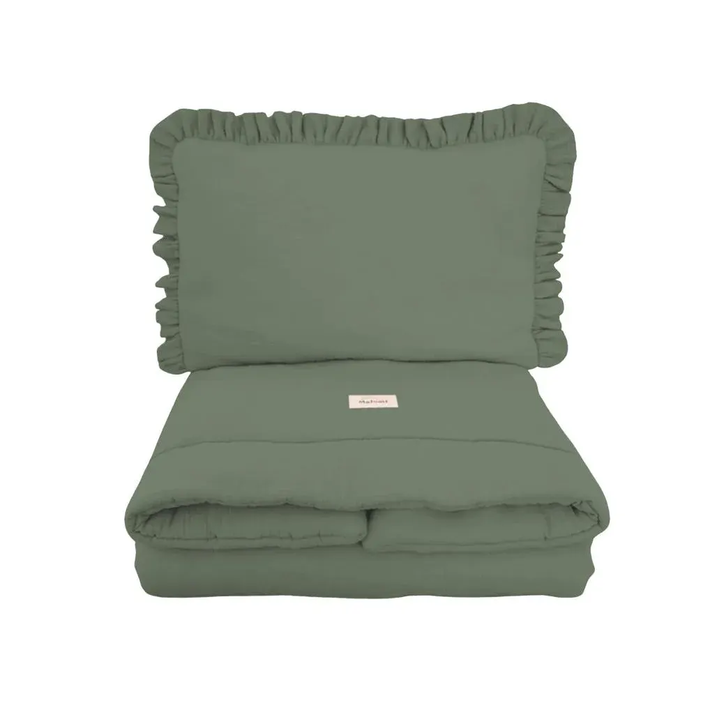Muslin Bedding Set With Filling Ruffles Forest Green · XL