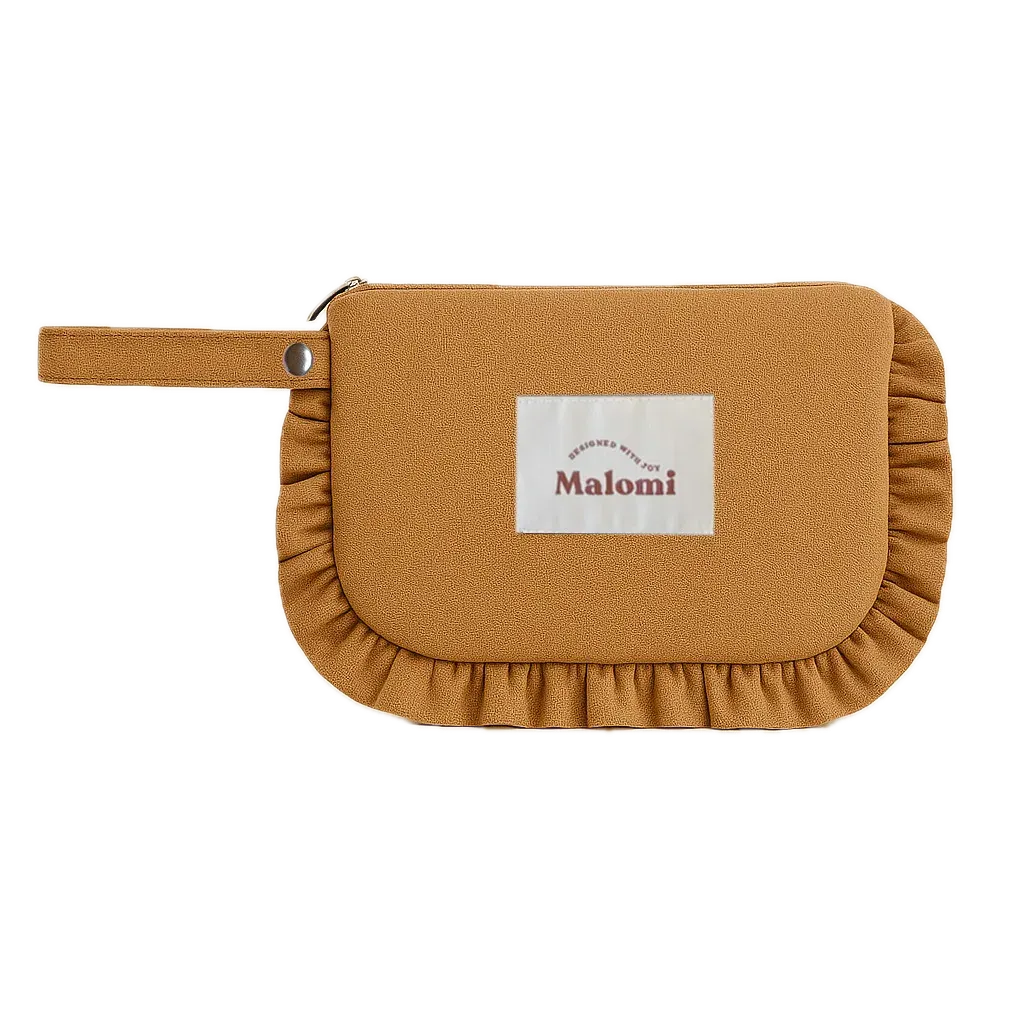 Toiletry Bag With Ruffles Camel