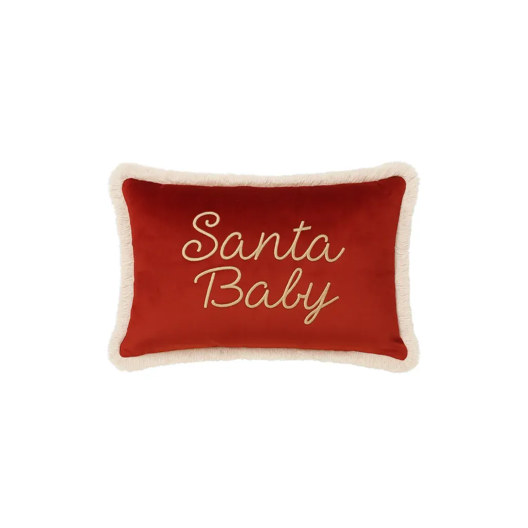 Delux Pillow Carmin Red With Tassel Trim Santa Baby