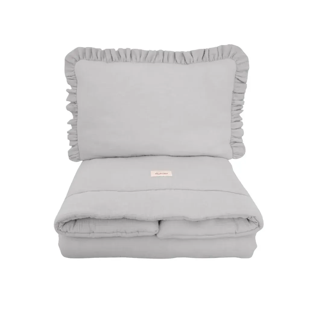 Muslin Bedding Set With Filling Ruffles Grey · XL