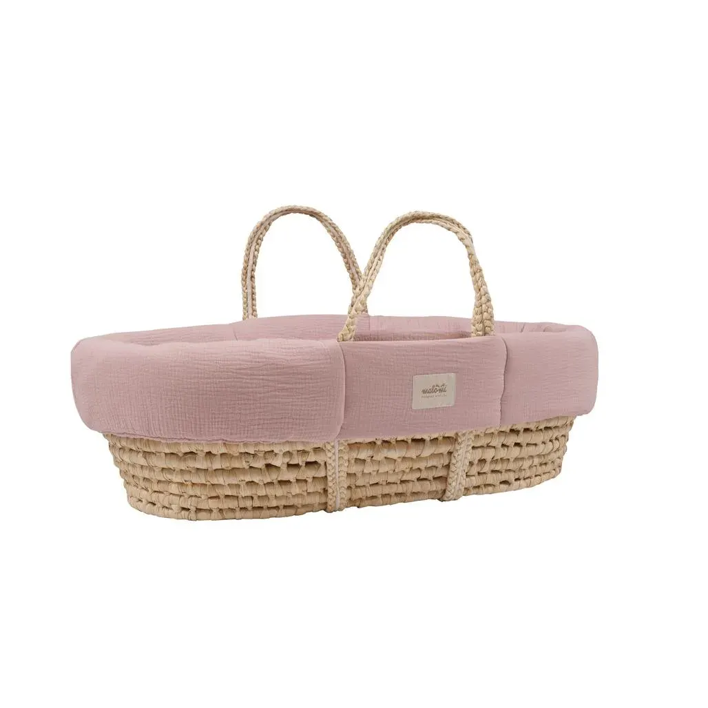Muslin Padded Moses Cover Dusty Pink