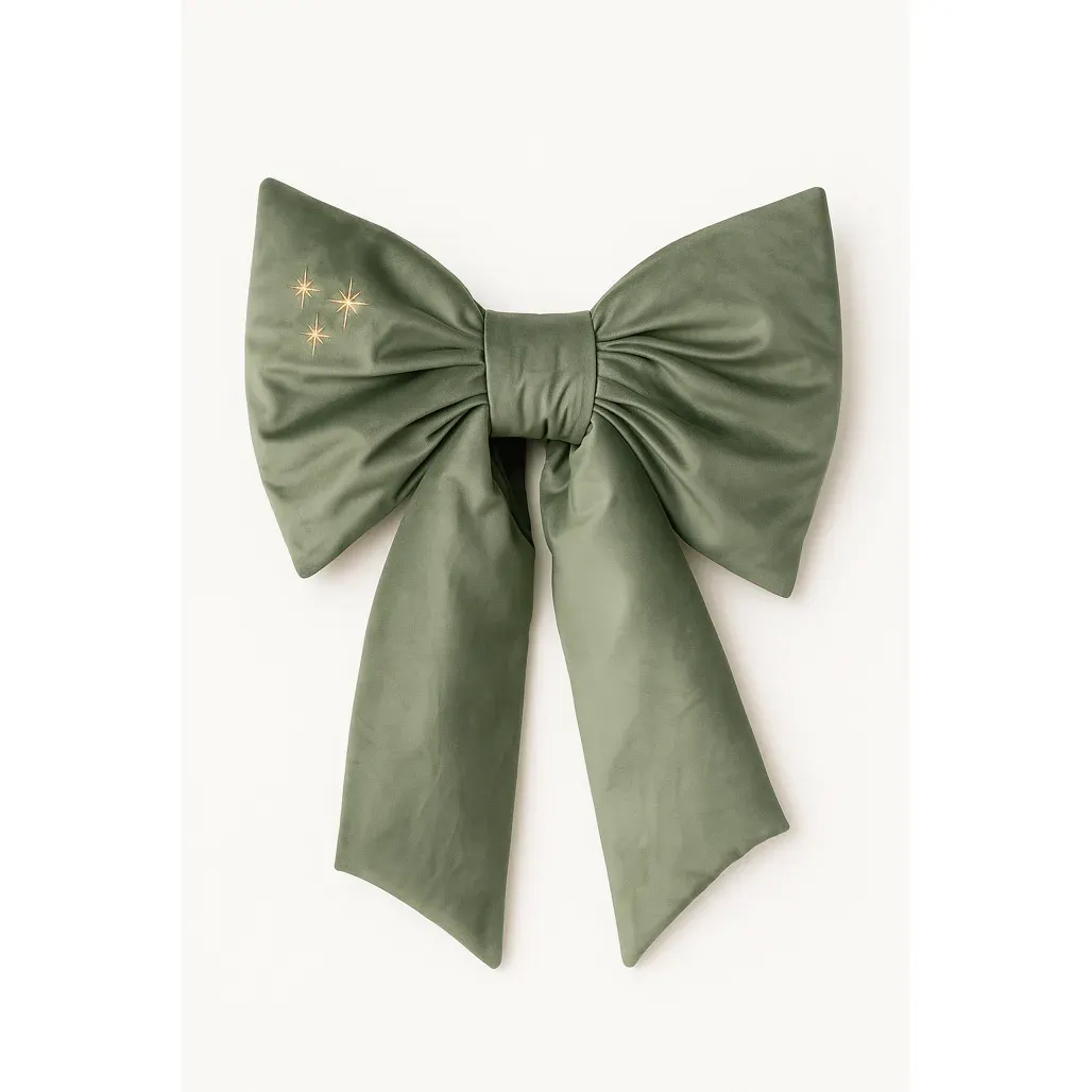 Velvet Christmas Bows With Golden Stars Forest Green · M