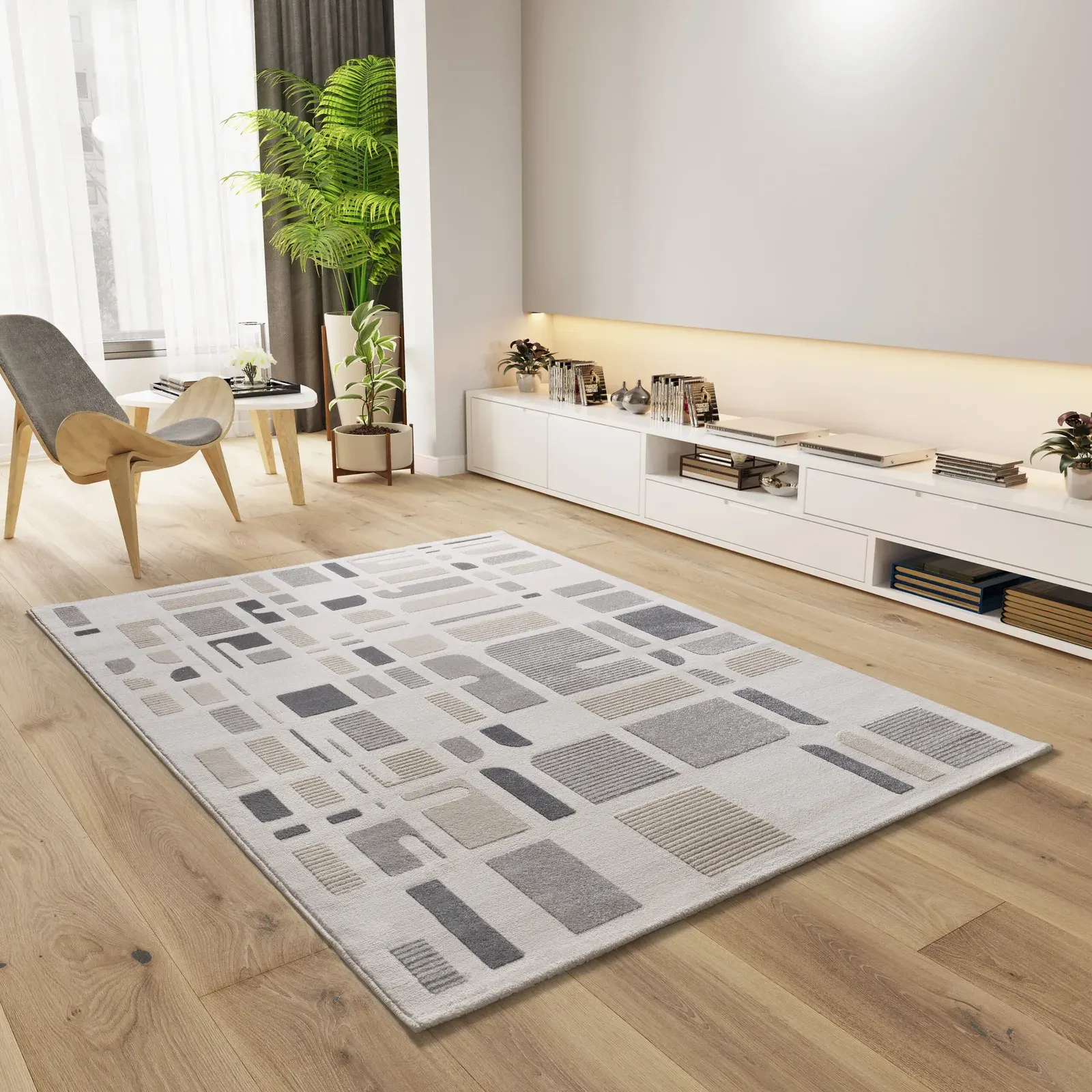 Tepih FLORA 12955 srebrna, 080×150 cm — gornji prikaz
