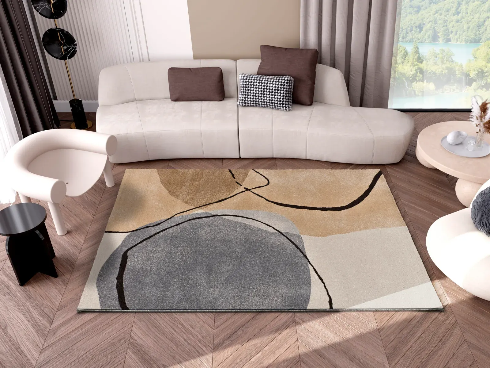 Tepih LESSIA ABSTRACTA bež, 080×150 cm — stražnji prikaz