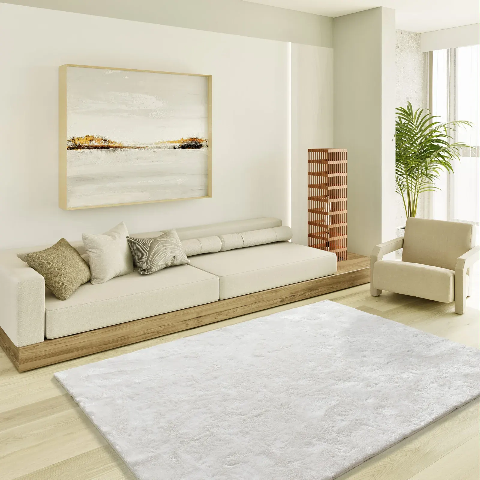 Tepih ROMA LISO bijela, 060×110 cm — stražnji prikaz