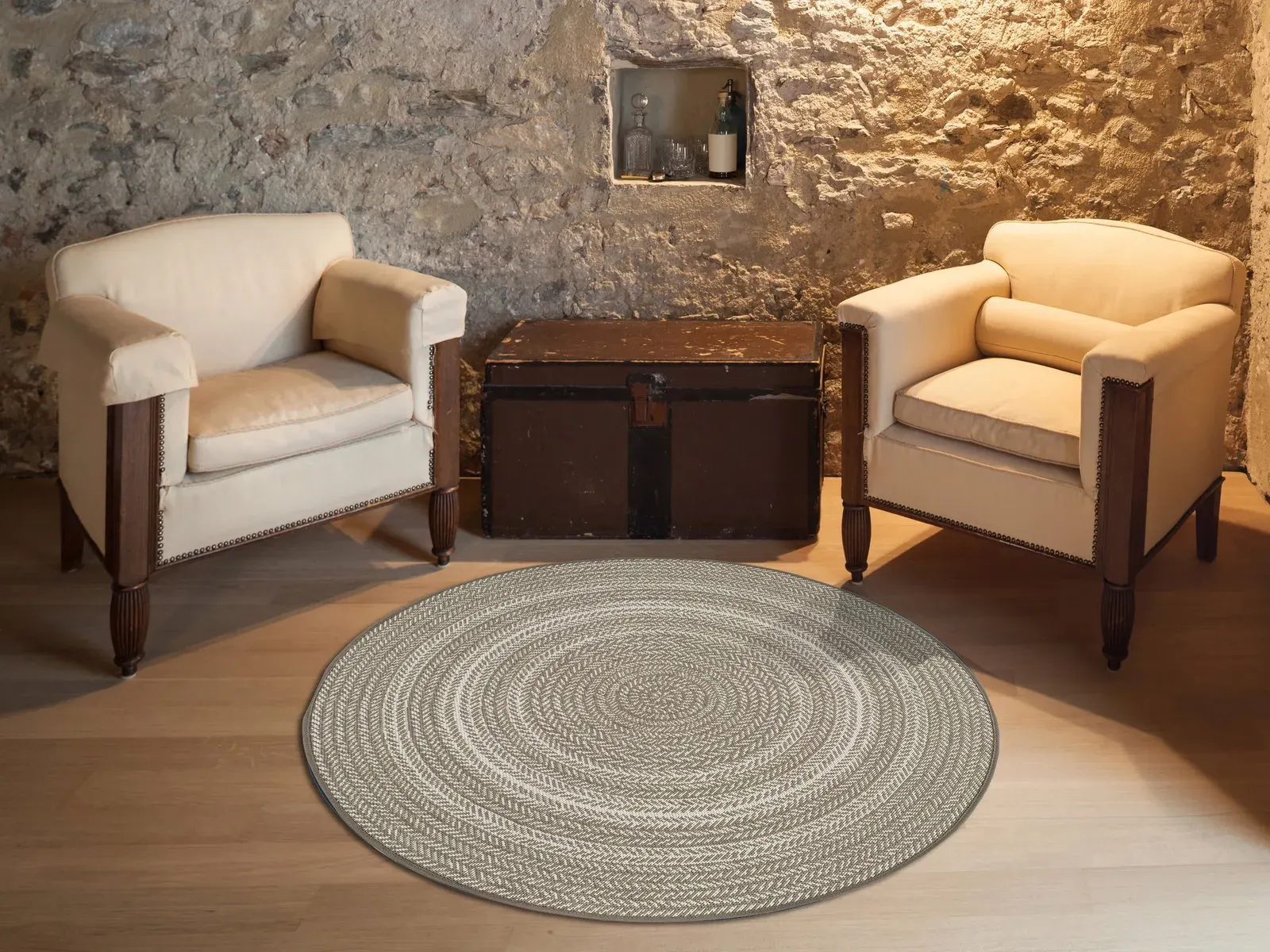 Tepih SILVANA 48837 lanena, 120 cm Ø — stražnji prikaz